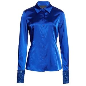NWT Le Superbe Orbital Seamed Satin Blue Blouse sz 6